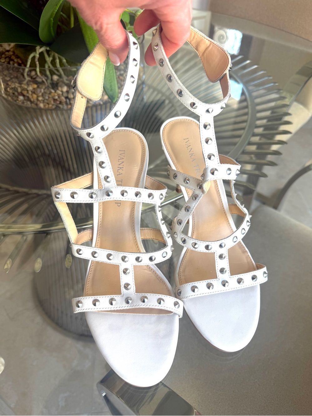 Ivanka Trump White Studded Gladiator Strappy Heels Size 8